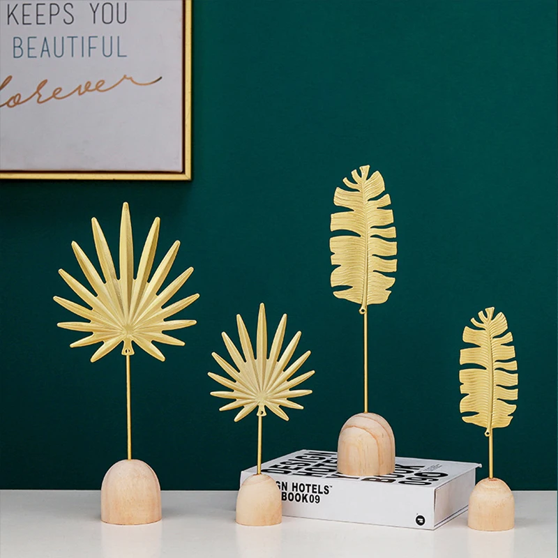 Nordic Luxury Iron Art Home Decorations Turtle Leaf Palm Leaf Ornaments Living Room TV Cabinet Table Top Small Craft Decoration