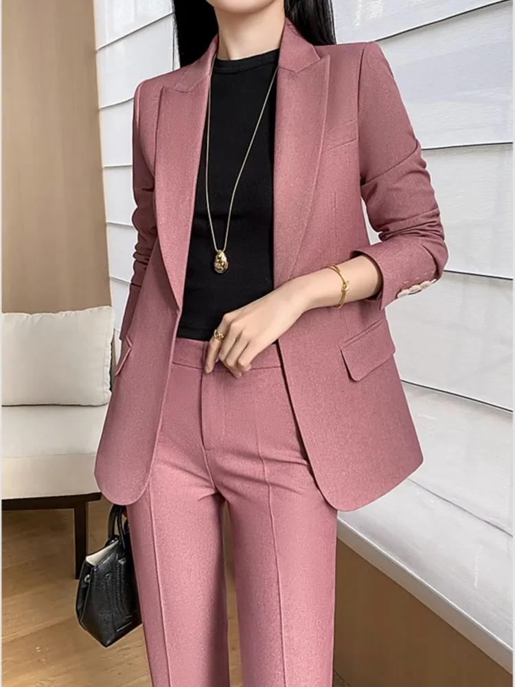 Fashion New Women Vintage Formal Solid Pantsuit Elegant Chic Blazer Coat Straight Pants Outfits Female Interview Two Pieces Set