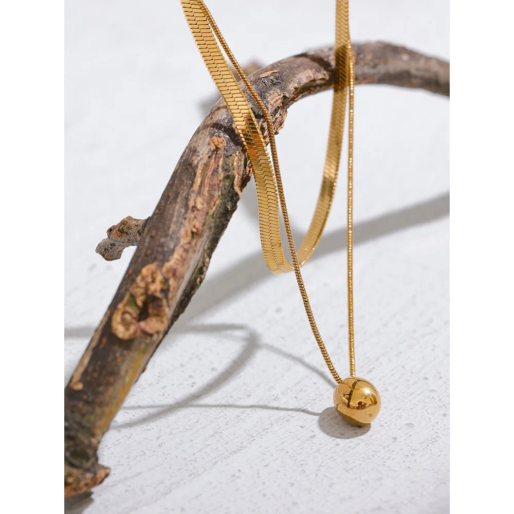 Yhpup Snake Chain Double Layer Pendant Necklace Waterproof for Women