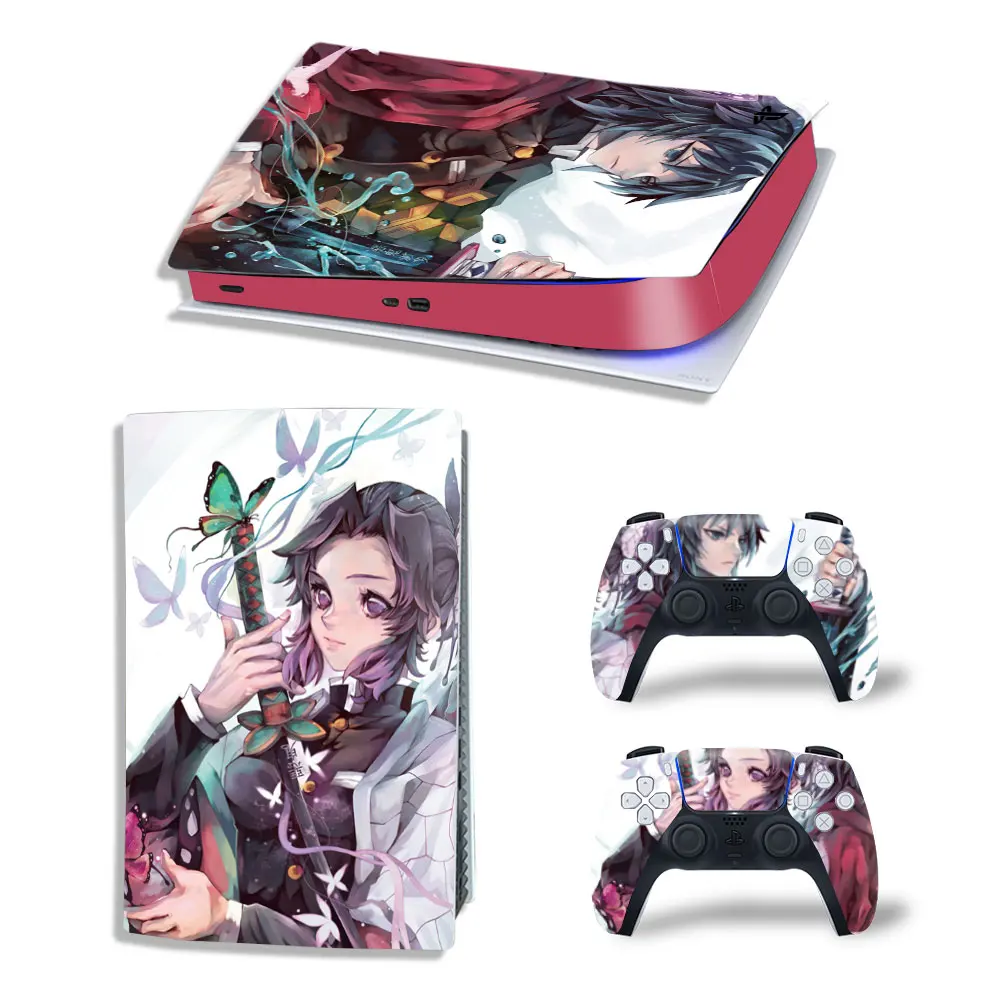 Demon Slayer Tanjiro PS5 Digital Edition Skin Decal Cover for PlayStation 5 Console and 2 Controllers PS5 Skin Sticker Vinyl 