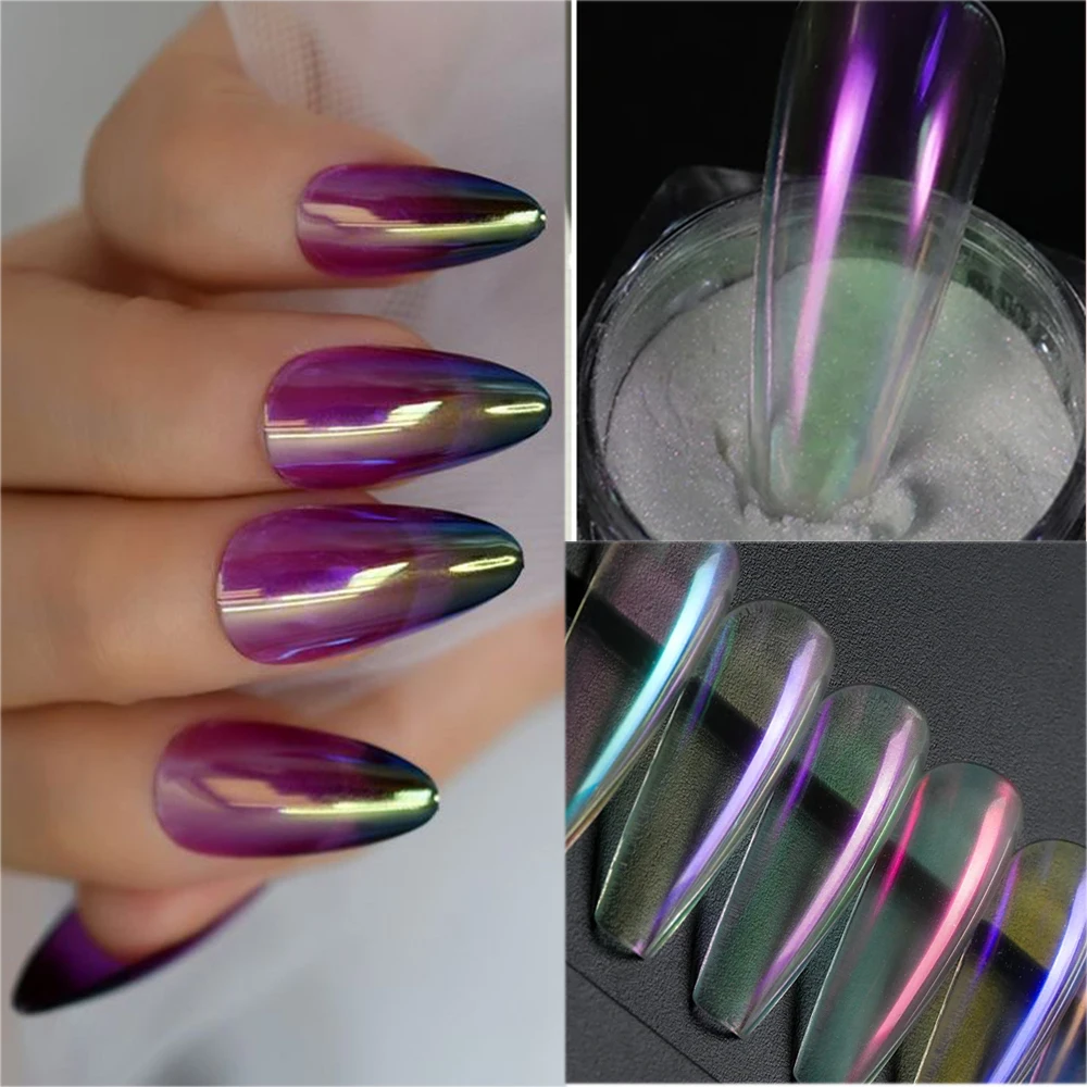 

HNUIX 1Box Pearl Nails Glitter Aurora Pearl Powder Neon Shimmer Mirror Mermaid Dipping Nails Chrome Pigment Dust Varnish Decor