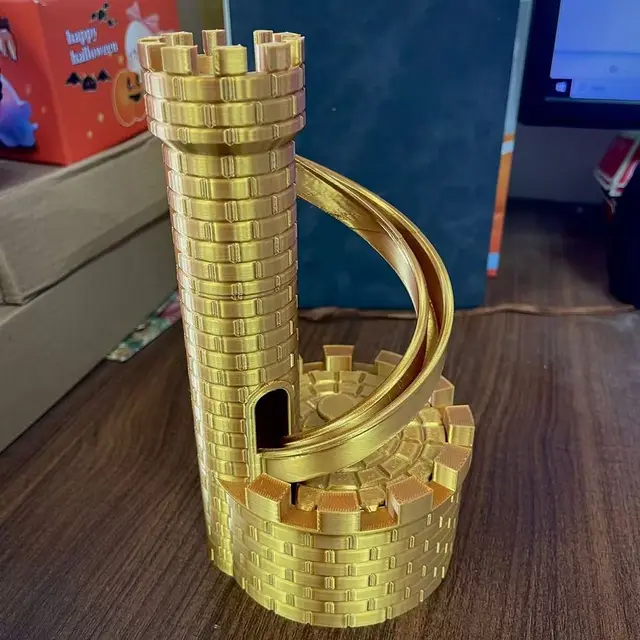 PLA Castle Slide Coin Storage Container Model Savings Tank Castle Tower Piggy Bank Spiral Openable Rolling Tower Money Boxes 2