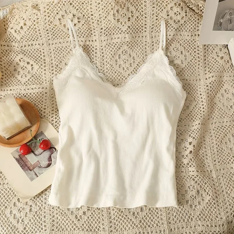 รูปสินค้า 2025 CoquetteY2kเสื้อผ้าเกาหลีLace Tank Topผู้หญิงCroppedน่ารักCamisเซ็กซี่เสื้อสีขาวหญิงแขนกุดเสื้อกั๊กสีดําฤดูร้อน