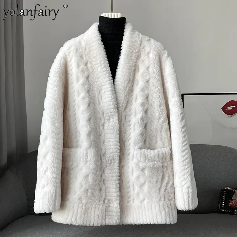 

Grain Wool Jacket Winter Clothes Women Fashion Sheep Shearling Jackets Female Mid-length Wool Jackets Composite Fur Integrated