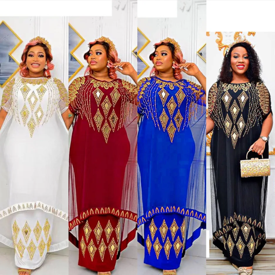 European Dashiki Muslim Abayas For Women Dubai Maxi Bazin Dresses Pattern Print Kaftan Batwing Sleeve Sashes Pullover Robe