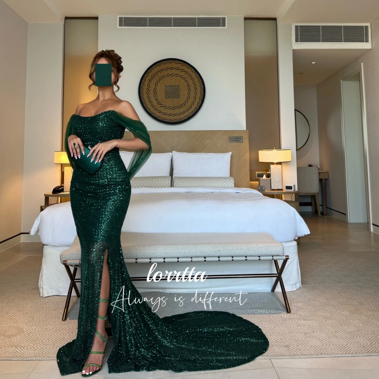 

Lorrtta Dark Green Evening Dress Luxurious Sequins Mermaid Women's Luxury Party Dresses 2024 Saudi Elegant Gowns Guest Wedding