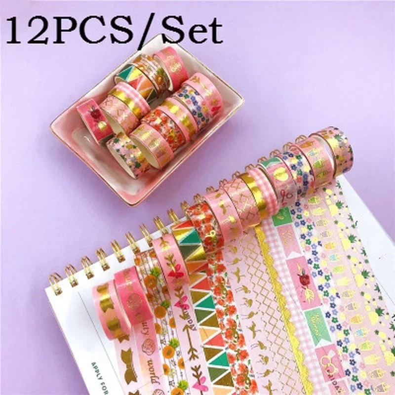 

12PCS/Set Washi Masking Tape Set Sticky Decorative Paper DIY Hand Account Decoration Office School Supplies Stationery Scrapbook