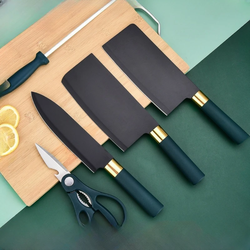 

black Kitchen Chef Knife Set Stainless Steel Professional Slicing Santoku Paring Knives Knife Holder Cooking Knives Kitchentools