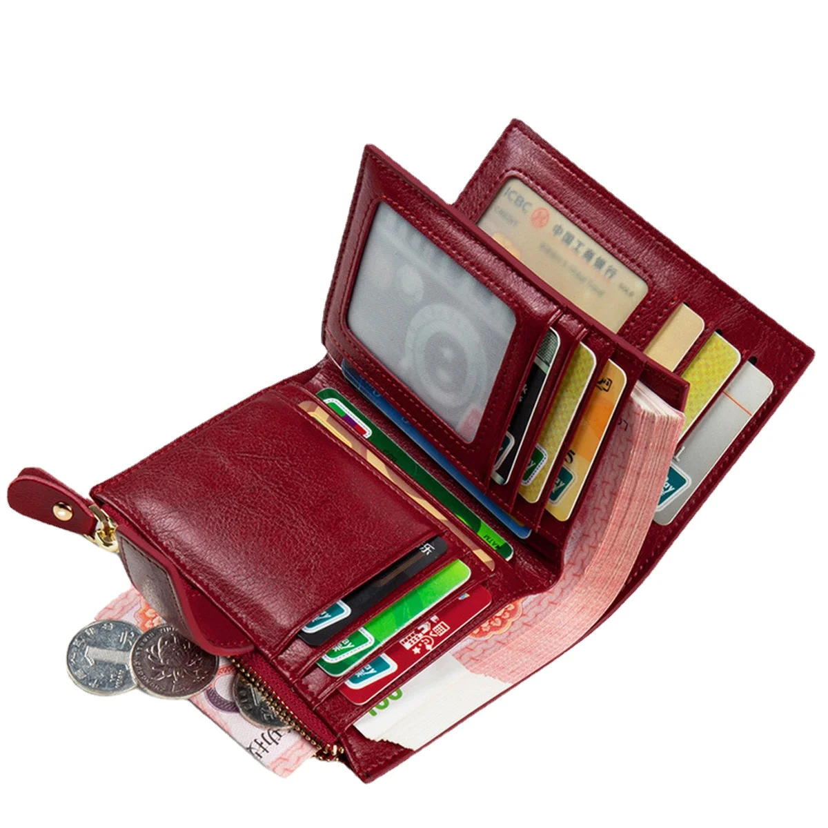 Women Wallet Genuine Leather Retro Oil Wax Cowhide Fashion Girls Wallet Short Zipper Cute Small Coin Purse for Women