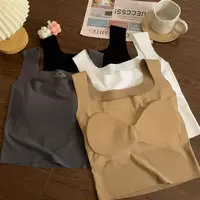 Slim Fit Ice Silk Vest Women's Inner Wear ort Sle Square Collar Tank Top with Strap And Chest Pad Summer New Arrival - Image 2