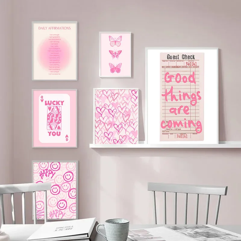 Set Di 3 Stampe Su Tela Con Fiocchi Rosa Acquerello, Quadri Estetici Preppy Per Camera Da Letto Ragazze, Decorazione Parete 20x25cm Senza Cornice
