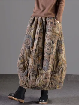 Gonna autunno inverno retrò donna gonna ampia in vita elastica tasca stampata gonna casual mista da donna calda più spessa 2021 1