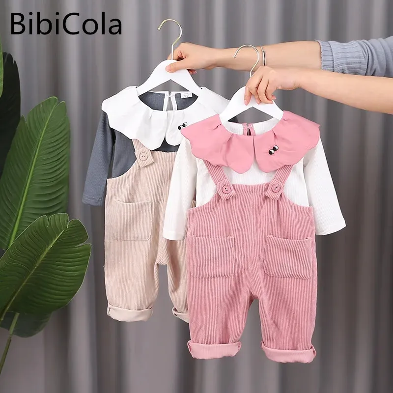 

Cute Baby Girl Clothes Cartoon Lapel Pullover+Overalls 2Pcs Sets For Girls Cute Kids Outfit Newborn Baby Girl Autumn Spring Suit