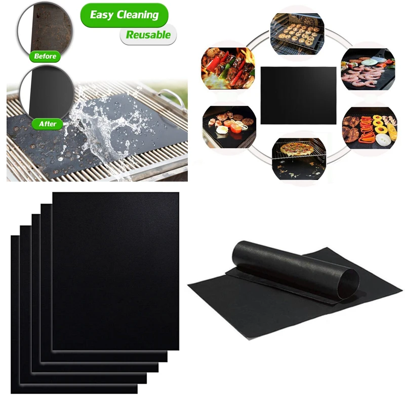 

5pcs 40*33*cm Non-stick BBQ Grill Mat Barbecue Tools Reusable Easily Cleaned Cooking Grilling Sheet Heat Resistance Easily