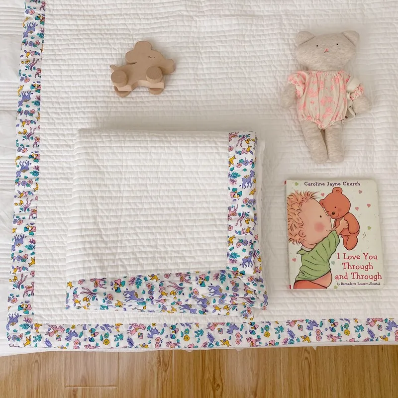 Korean Fashion Cartoon Deer Baby Bedding Blanket Cotton Crib Cover Sheet Kindergarten Mattress Game Mat Newborns Nursery