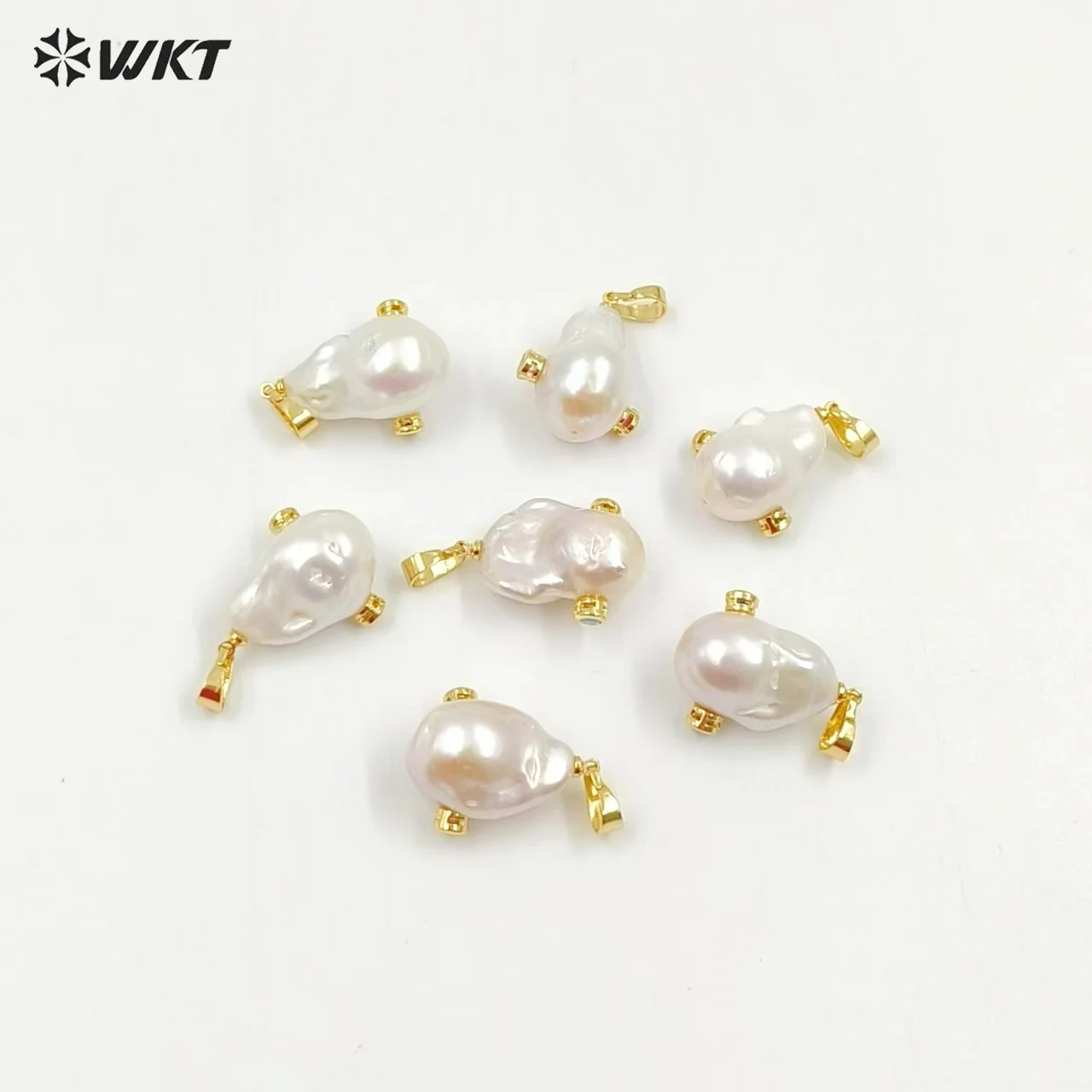 WT-MP138 WKT Natural Pearl & CZ Pendant Irregular Pearl With CZ Charm Women Fashion Necklace Women Gift Jewelry Findings 3