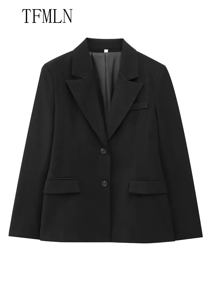 Office Lady Solid Blazer Jackets 2025 Autumn Simple Notched Single Breasted Causal Coats Vintage Pockets Street Chic Outwear