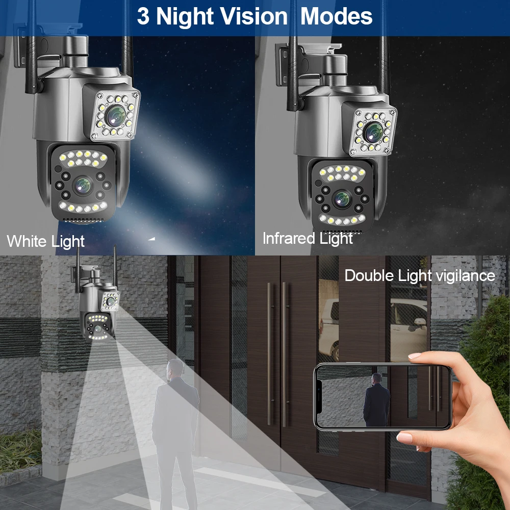 LLSEE, V380 프로, 8MP, 4K, 와이파이 카메라, 듀얼 렌즈 야외 무선 IP 카메라, 적외선 야간 투시경, AI 인간 추적, CCTV 카메라