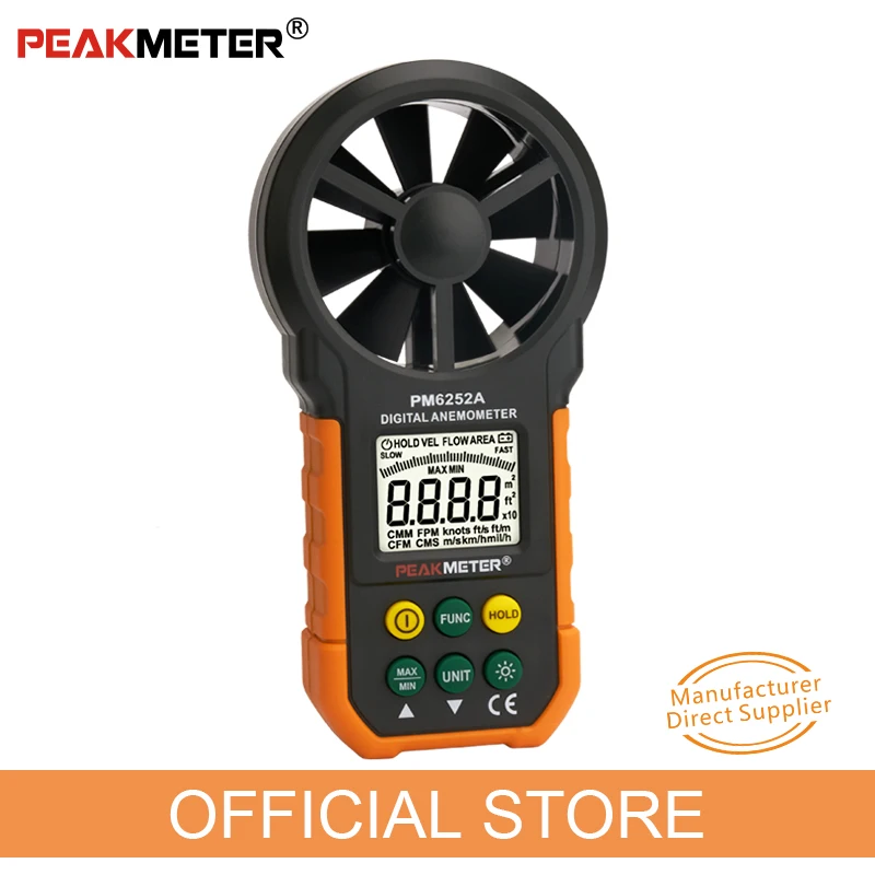 PEAKMETER 휴대용 풍속계, PM6252A, LCD 디지털 풍속 계량기, 산업용 실내 및 실외 풍속 측정기