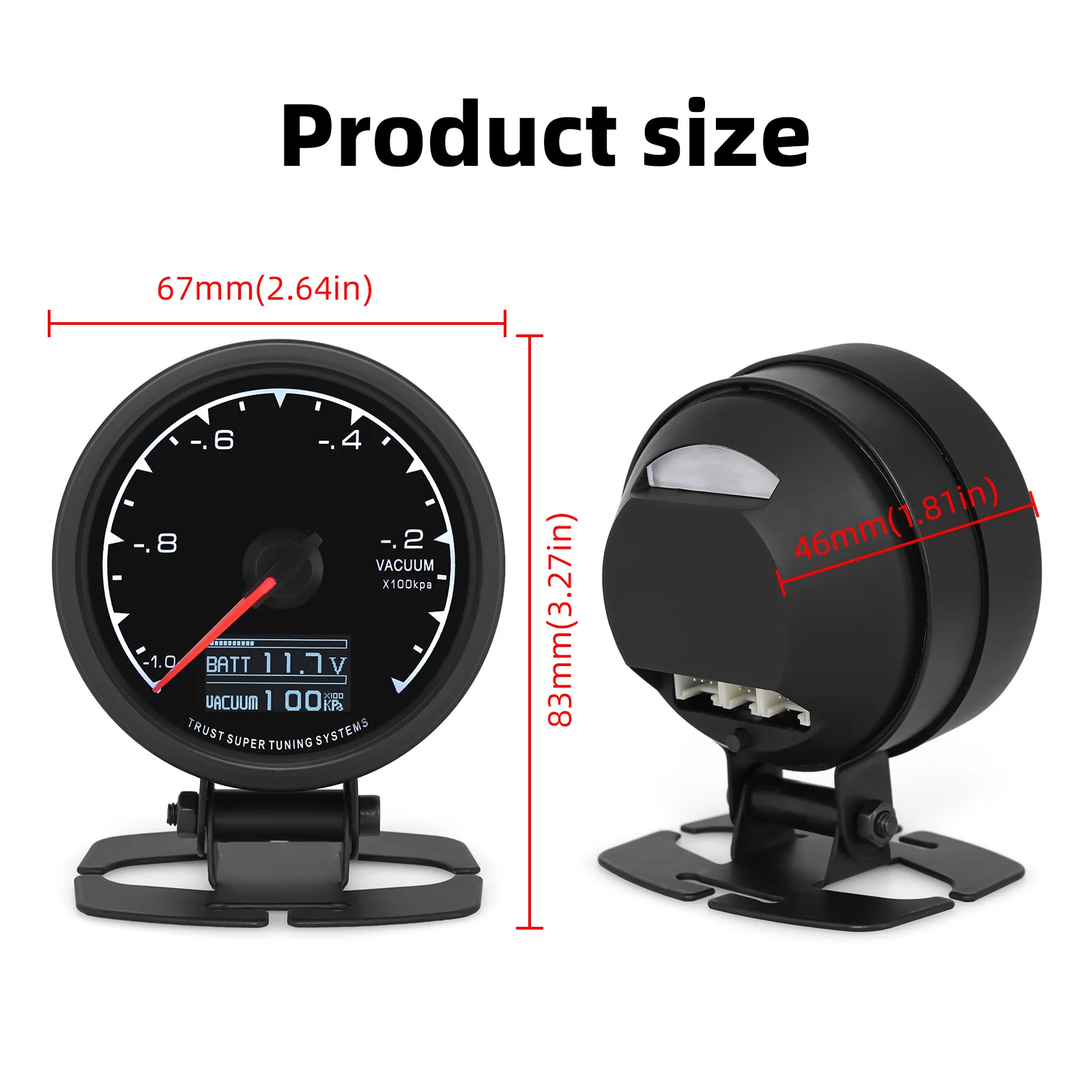 7 Color Backlight Poineter 2.5" 62mm Vacuum with Sensor -1~0X100Kpa Digital Vacuum+Holder Bracketer for Gasoline Racing Car 12V