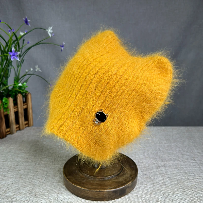 High quality New Angora rabbit hats Winter Hat for women girl Fashion Warm Cat ears Ski Hat winter beanies ﻿hat 2