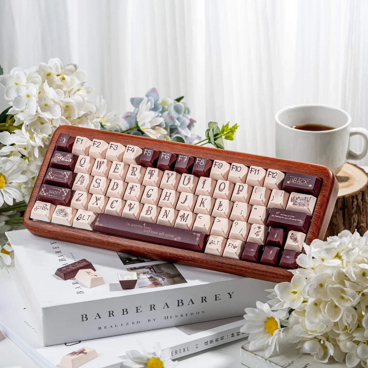 Keycaps Retro para Teclado Mecânico Mão Desenhada Flor Rosa Perfil Cereja Pbt Keycap Sublimação de Tintura Acessórios - Imagem 4