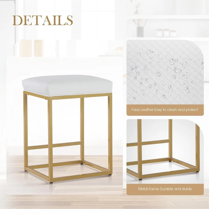 Sophia & William White & Gold Bar Stool Set of 2, Counter Height 24" Bar Stools for Kitchen Island 6