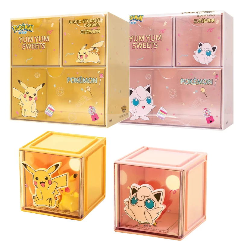 

Pokemon Storage Box Anime Pikachu Jigglypuff Three Palace Grid Home Storage Box Child Desktop Storage Checkered Box Wholesale