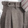 Fashion Naples Suit Pants Men England Style High Waist Business Straight Slim Trouser Autumn Winter Woolen Vintage Gurkha Pant 2