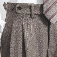 Fashion Naples Suit Pants Men England Style High Waist Business Straight Slim Trouser Autumn Winter Woolen Vintage Gurkha Pant 2