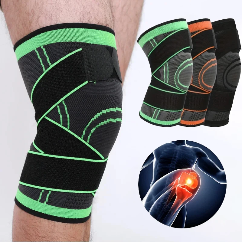 1pcs Sports Kneepad Men Pressurized Elastic Knee Pads Support Fitness Running Gear Tennis Basketball Volleyball Brace Protector