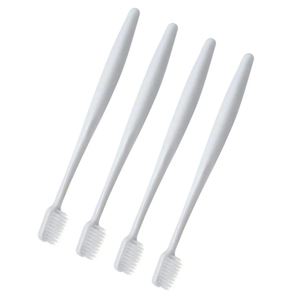 4Pcs 출혈 방지 칫솔 플라스틱 강모 칫솔 그레이 블루 인체 공학적 천연 손잡이 강력한 클렌징 홈 구강 케어