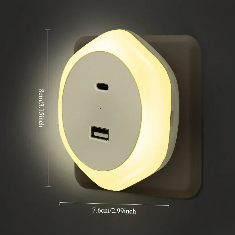 USB Plug Night Lamp EU Type-C Charger Port Auto Light Sensor Dimmable Warm White  Bedroom Hallway Stairs LED Bedside Lights