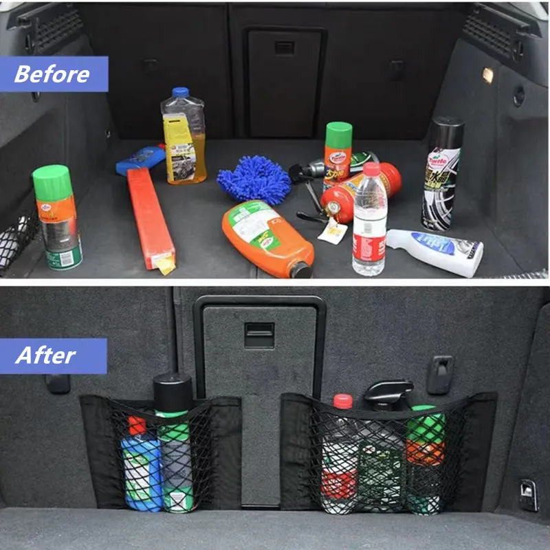 Universal Car Trunk Storage Organizer Bag Net with Sticker Accessories