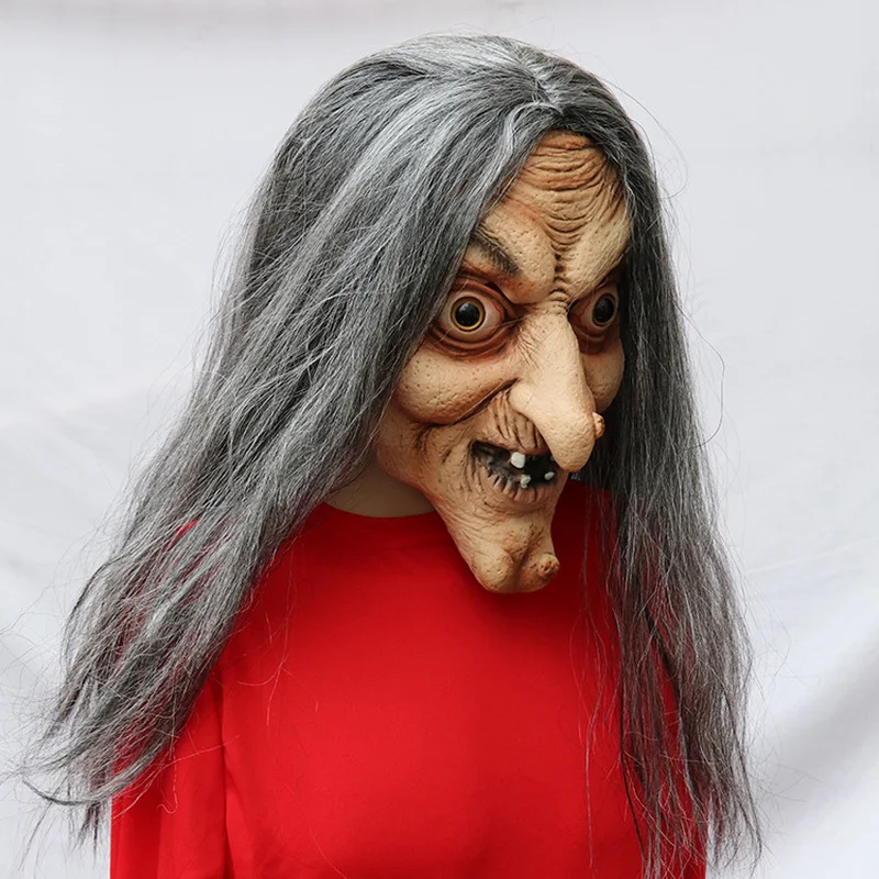 CGMGTSN-máscara de bruxa velha feia para mulheres, cosplay assustador,  látex com cabelo, capacete, traje de festa de Halloween, adulto - AliExpress