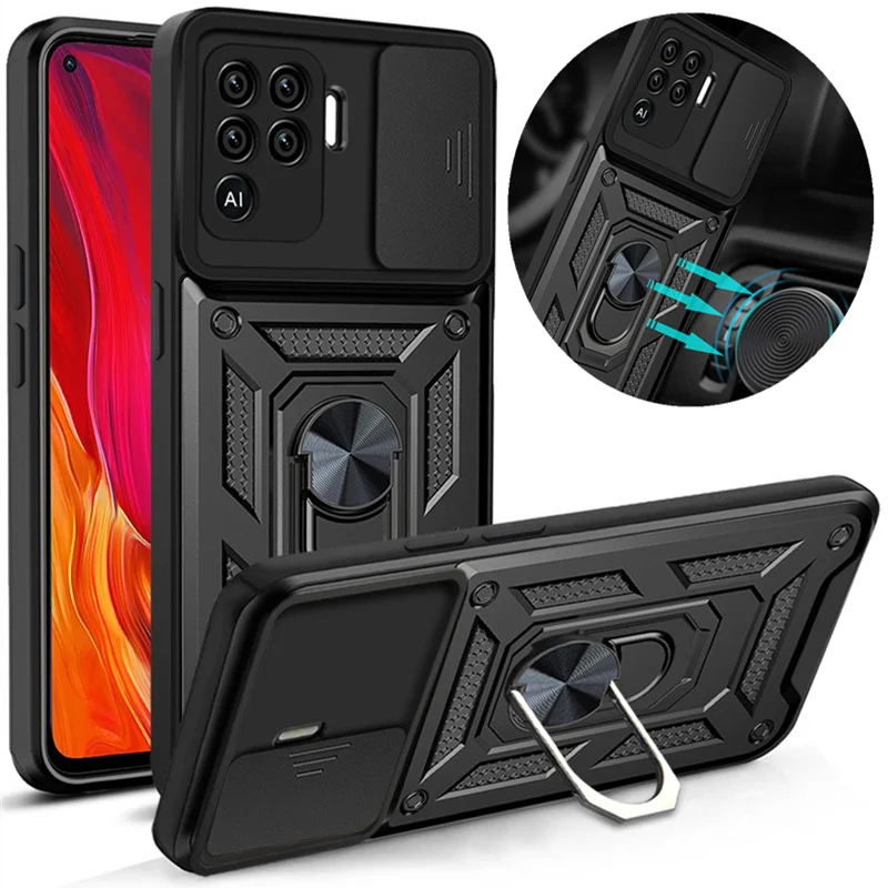 OPPO A94 4G A93 F17 F19 프로용 아머 충격 방지 케이스, 마그네틱 자동차 거치대 링 백 커버, Reno 4 5 Lite 카메라 보호 쉘