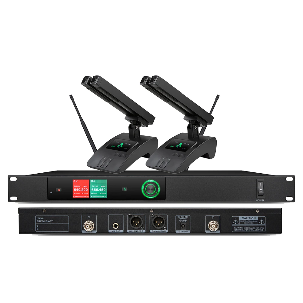 무선 충전식 마이크, XLR 수신기, 회의용 전문 구스넥, 2 채널