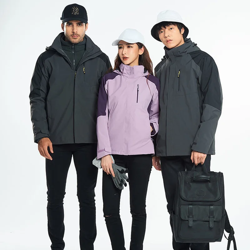 Men Women New Winter Thermal Jackets 3 In 1 Outdoor Waterproof Tactical Hiking Jacket Hoodies Camping Sport Clothing