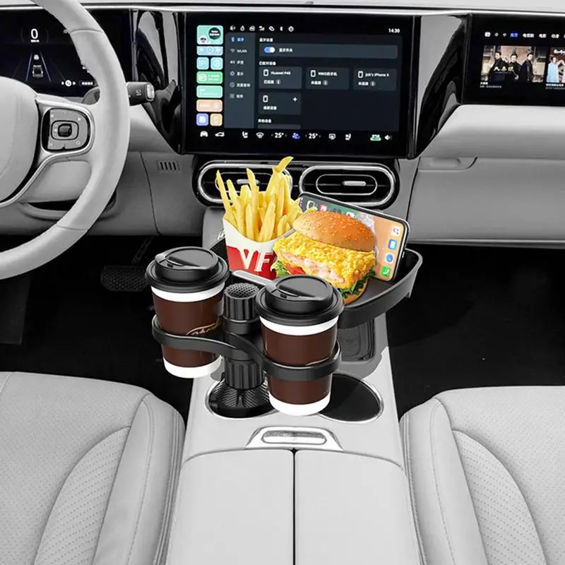 Multifunctional Car Cup Holder Attachable Tray 360 Swivel Adjustable Car Food Eating Tray Table Auto Cup Holders Expander drinks holder