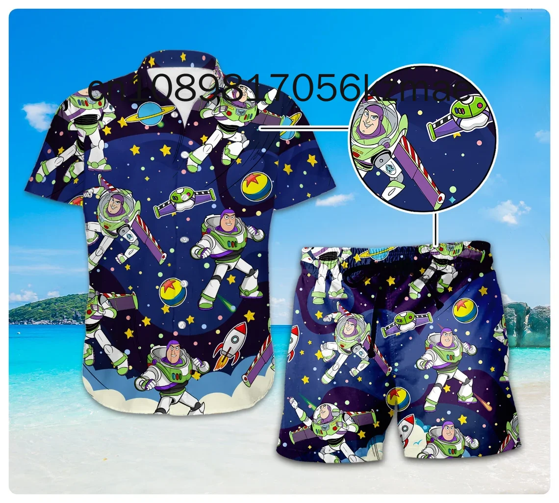 Toy Story Buzz Lightyear Hawaiian Shirt Shorts Set Casual Beach Vacation Short Sleeve Set Disney Beach Shorts Retro Button Shirt 2