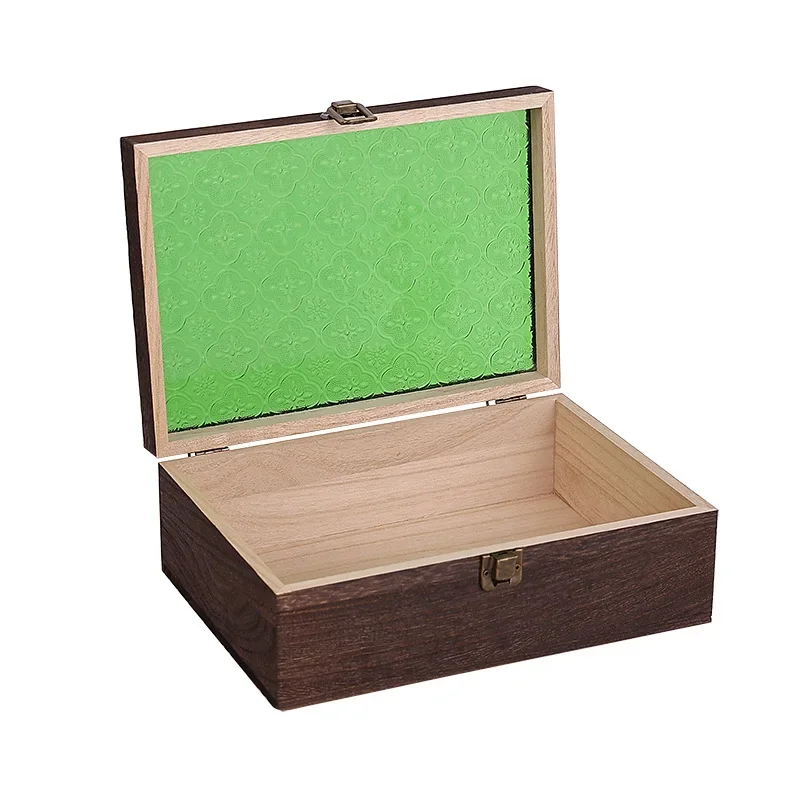 Begonia Flower Glass Desktop Storage Solid Wood Box Household Rectangular Covered Jewelry Certificate Necklace Storage Box 5
