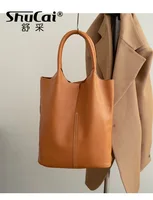 Sac à main en cuir véritable pour femmes, fourre-tout de banlieue en cuir de vache souple, fourre-tout à bandoulière, grand sac seau de luxe de styliste 4