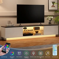 Rosahqnda ТВ-шкаф с 2 дверцами, 2 полками, низкая панель телевизора со светодиодной подсветкой, ТВ-доска для телевизоров до 65 дюймов для гостиной, спальни — изображение 5