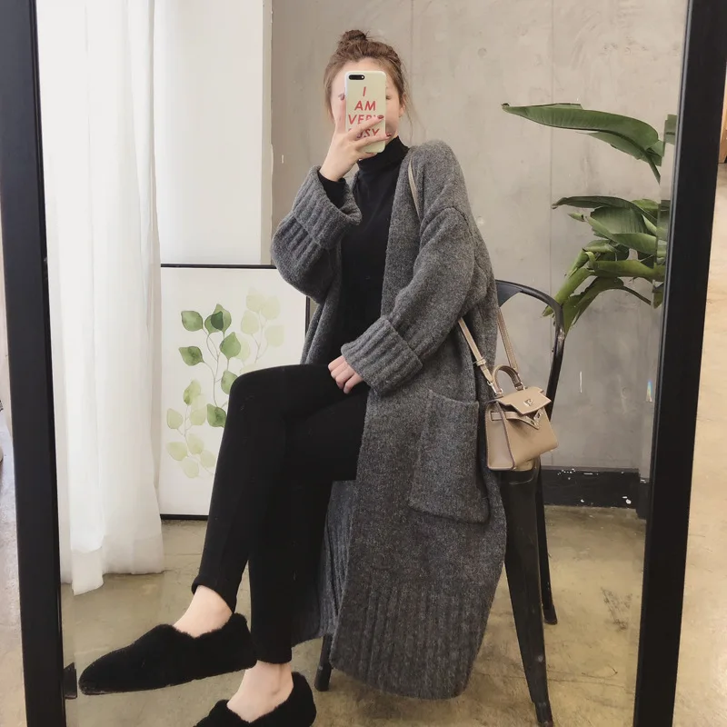 

Koreal Women Solid Color Casual Thick Sweater Cardigan Female 2023 Autumn Winter Loose Medium Length Outside Wear Knitted Coat