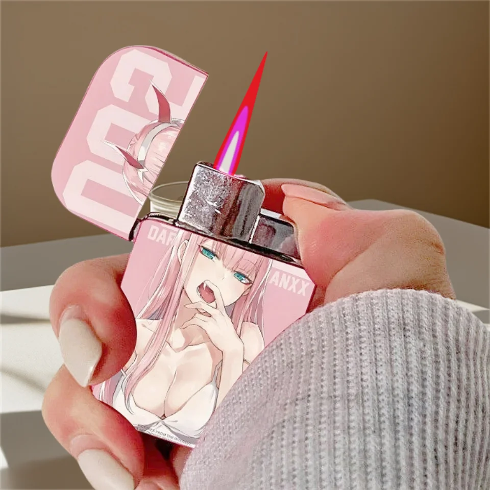 Creative Red Flame Gas Windproof Lighter Personalized Color Printing Cute Cartoon Lady Lighter Gifts To Girlfriend