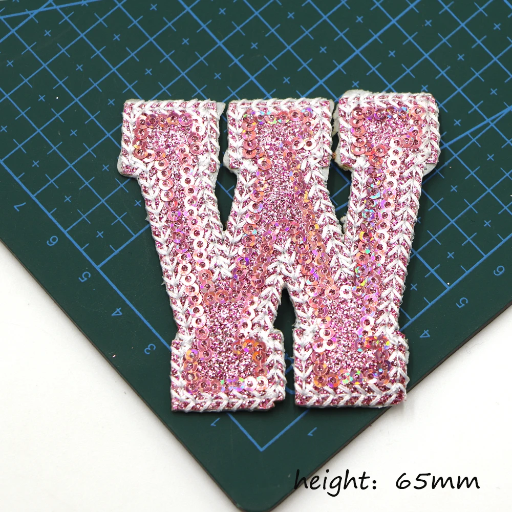 1PC Neue Rosa Pailletten Brief Patch Für Kleidung Eisen Auf Patch Für Kleidung Logo Name Diy Gestickte Applique Dekor reparatur Patches – Detail 26