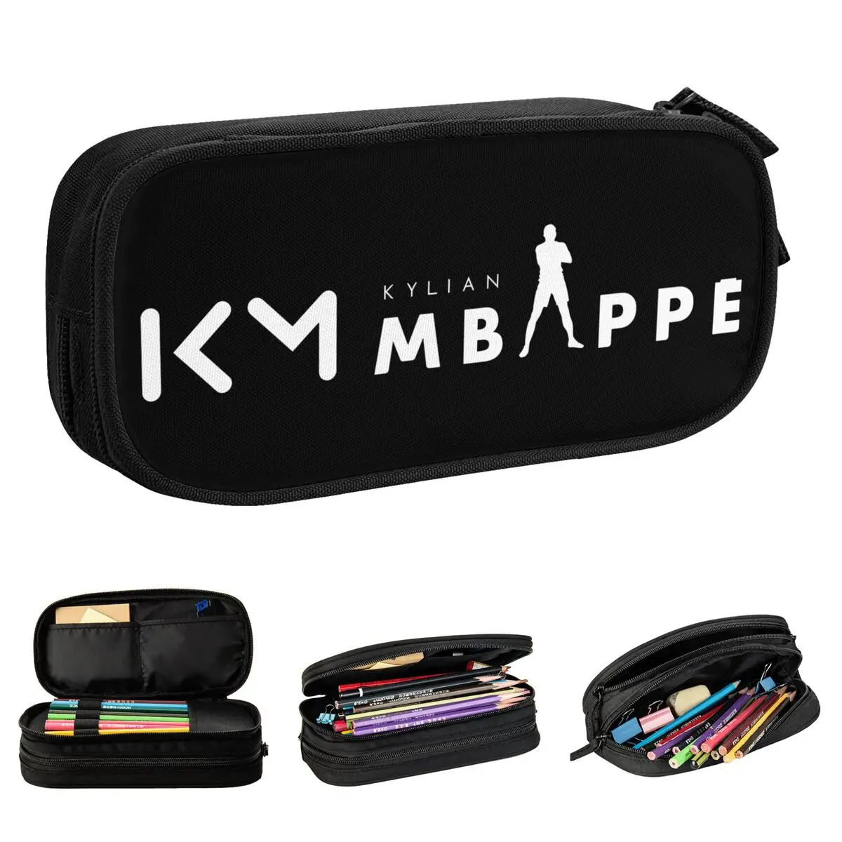 KM Mbappe Soccer Pencil Case Football Pencil Pouch Pen Holder for Girls Boys Large Storage Bags Student School Zipper Stationery