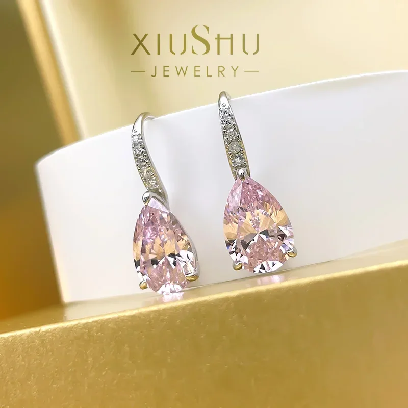 Pink Diamond s925 Sterling Silver Earrings Fashionable and Elegant Water Drop Earrings Sakura Pink Diamond Wedding Jewelry