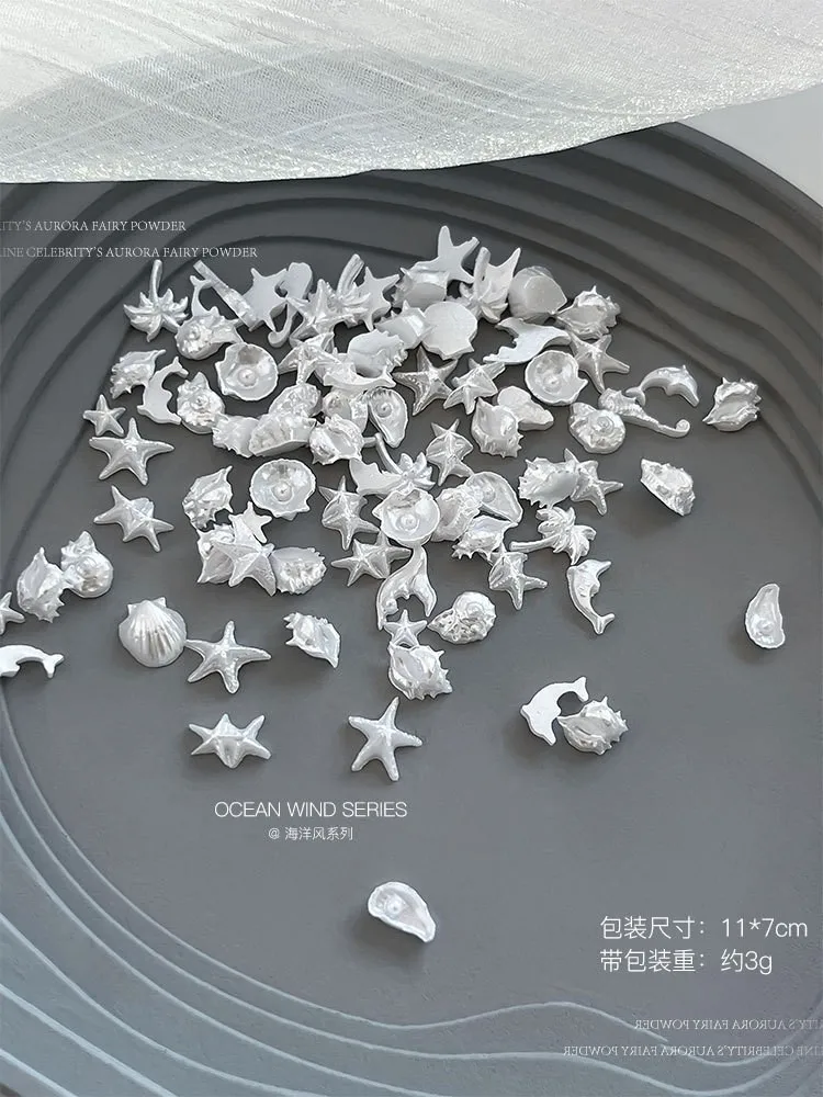 여름 반짝이는 바다 물결 네일 아트 액세서리 오로라 쉘 불가사리 물고기 꼬리 3D 네일 참 DIY 매니큐어 장식 부품