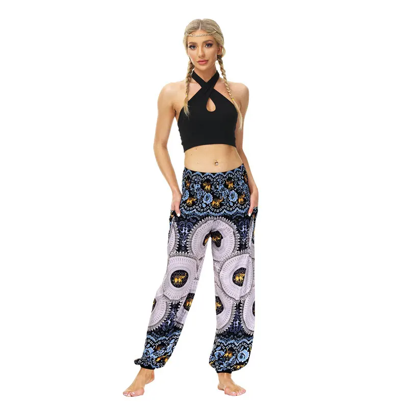 Calças de Dança com Bolso Indonésia Casual Bloomers Cintura Elástica Bohomia Calças Femininas Impressão Longa Verão Joggers 14 Computers & Electronics